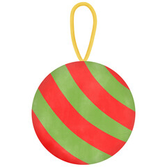 green and red stripe bauble watercolor illustration