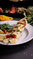 Grilled fish kebab skewers