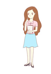 illustration of woman standing thinking about her work