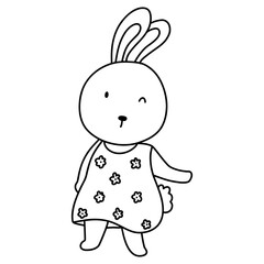 Rabbit character in cute costume, Rabbit Cartoon animal character, hand drawn illustration
