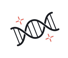 Medical icon. Sticker with DNA helix. Genetics and Botechnology. Prevention of genetic diseases and health care. Design element for app. Cartoon flat vector illustration isolated on white background