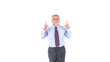 Elderly Man in Shirt and Tie Pointing Up
