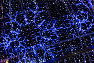 blue led light street decoration on christmas time
