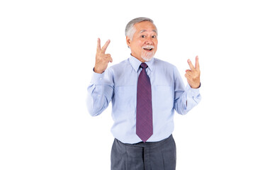 Cheerful Elderly Man Making Peace Signs
