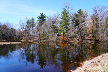 Early Spring seasonal landscape view of a lake and marshland wetlands in Wisconsin