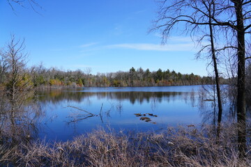 Early Spring seasonal landscape view of a lake and marshland wetlands in Wisconsin