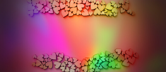 Blurred multicolored hearts.  Colorful frame Valentine’s Day background with copy space.
