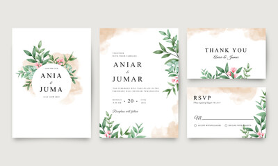 Set of wedding invitation cards with beautiful watercolor floral