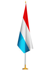 Isolated small national flag of Luxembourg vector with golden flagpole.Standing miniature flag of Luxembourg