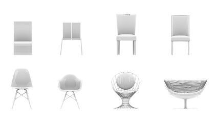 3D High Poly Chairs - SET1 Monochromatic - Front View