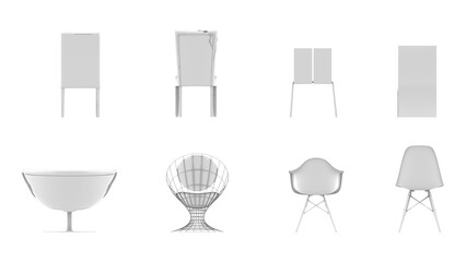3D High Poly Chairs - SET1 Monochromatic - Back View