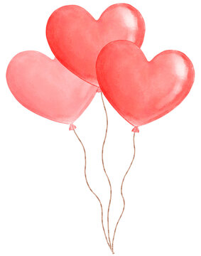 cute sweet Hearts balloons watercolour hand drawing