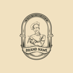 Vintage Hand Drawing Chef. Chef Hand Drawing Logo, Chef Illustration Logo Vector Image