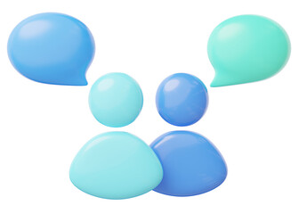 3d people speech balloon icon. Glossy chat bubble symbol on transparent. Social media messages box. Comment text cloud for website. Talk online support concept. Cartoon icon minimal smooth. 3d render.