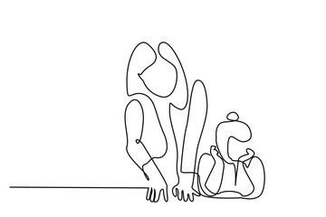 little boy primary school girl teacher together education teaching lesson classroom learning concept one line drawing design