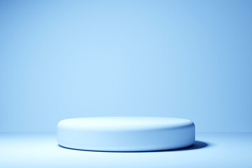 3d illustration of a blue circle podium stand on the background of a geometric composition. 3d rendering. Minimalism geometry background