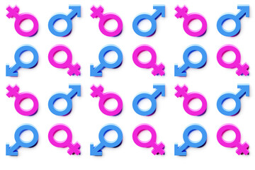 Female and male  gender symbol icon isolated  pattern on white background. Venus symbol.3D Illustration