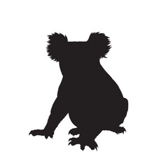 Black silhouette cute koala bear. Cartoon animal design flat vector illustration isolated on white background.