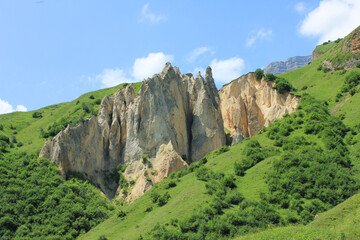 Fototapeta na wymiar Beautiful rocks in the mountains. Laza village. Kusar region. Azerbaijan.