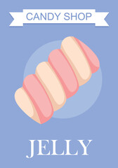 Marshmallow jelly brochure. Promotion of goods on Internet, modern marketing. Sweetness, dessert and delicacy for hot drinks, coffee or tea. Cover and booklet. Cartoon flat vector illustration