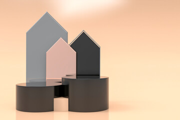 Beige cylinder podium or pedestal product display stand with light of window on brown background 3d rendering