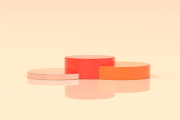 Beige cylinder podium or pedestal product display stand with light of window on brown background 3d rendering