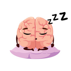 The cute brain is sleeping on a pillow. Rest and relaxation. Cartoon design.
