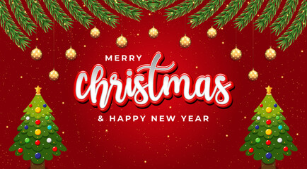 background merry christmas and happy new year text effect, vector editable
