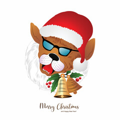Beautiful christmas colorful dog face with santa cap on white background