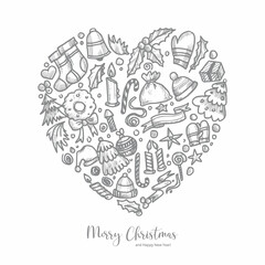 Hand drawn heart shape christmas elements sketch design