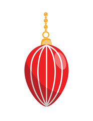 Red cone for Christmas tree. Toy on pendant for New Year. Holiday and festival. Poster or banner for website. Culture and traditions, beautiful decoration for room. Cartoon flat vector illustration