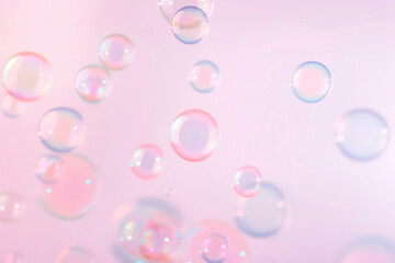 Abstract Beautiful Pink Soap Bubbles Background. Romantic Love Valentines Theme. Freshness Soap Sud Bubbles Water.	

