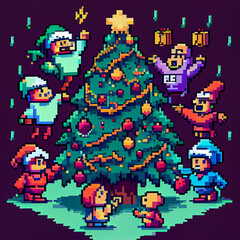 Obraz na płótnie Canvas pixel art of festive christmas tree
