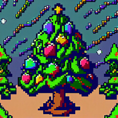 pixel art of festive christmas tree