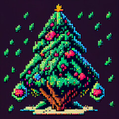pixel art of festive christmas tree