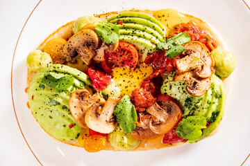 gourmet pancake with vegetables and sauce