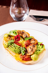 toast with fresh vegetables and dressing