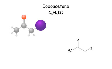 Stylized molecule model/structural formula of iodoacetone.