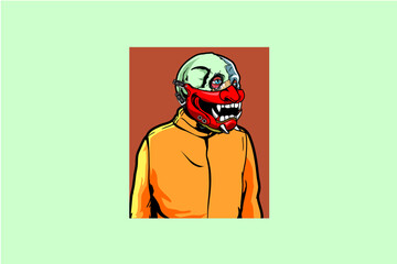 skull cartoon character with samurai mask vector template