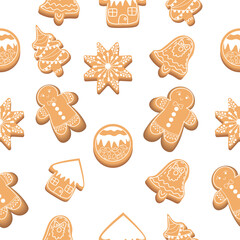 Gingerbread cookies on white background. Pattern for design