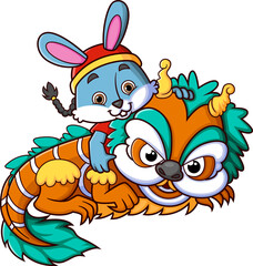 Cute rabbit with lion dance