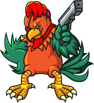 The crime rooster with gun