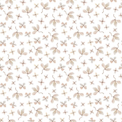Watercolor delicate floral seamless pattern of small beige flowers on white background for wedding designs, textile