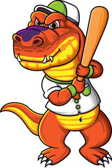 Dinosaur character with baseball playing pose