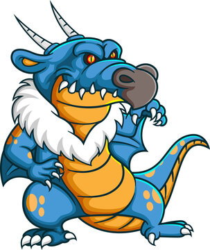 A Strong blue dragon cartoon character