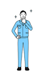 自信家のポーズを取る作業着を着た男性（経営者、管理職、工場長）