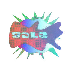 Abstract transparent iridescent grunge sale sticker element.