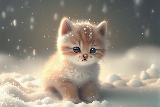 Cute kitten 3d cartoon render,Generative Ai Stock Illustration ...