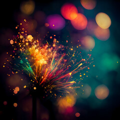 Fototapeta na wymiar Farbenfrohes Silverster Neujahrs Feuerwerk mit Boukeh, stimmig illustrativ