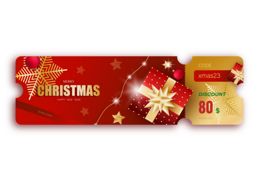 Merry Christmas Gift promotion Coupon banner with festive decoration for christmas 2023